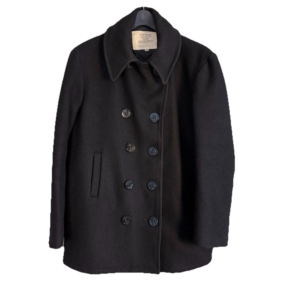 Vintage U.S. Navy-Style Black Wool Pea Coat Fidelity Sportswear USA Made Size 38